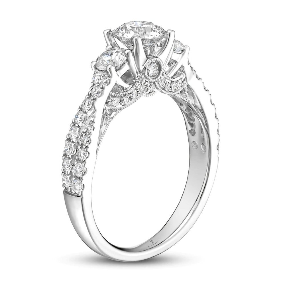 10K White Gold Round Cut Moissanite Engagement Ring-2