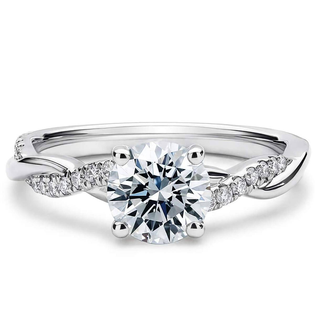 18K White Gold Moissanite Round Ring-1