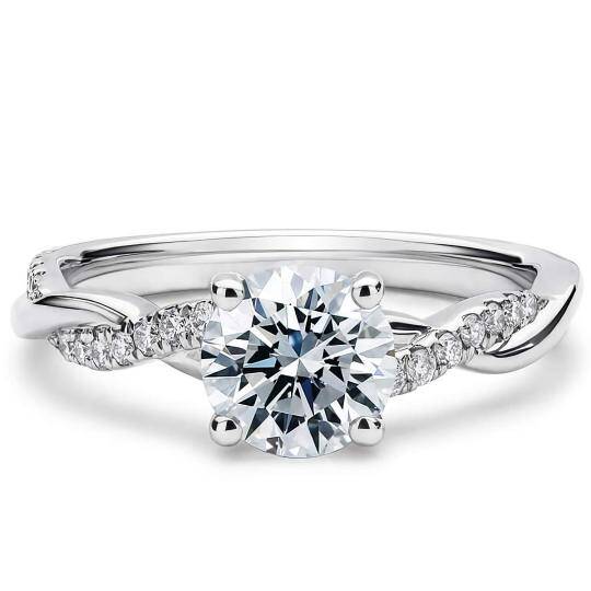 18K White Gold Moissanite Round Ring