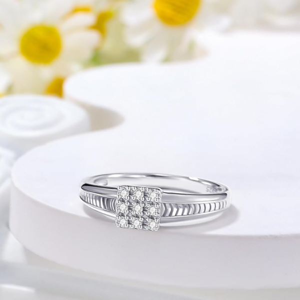 Bague carrée en argent sterling avec moissanite pour homme