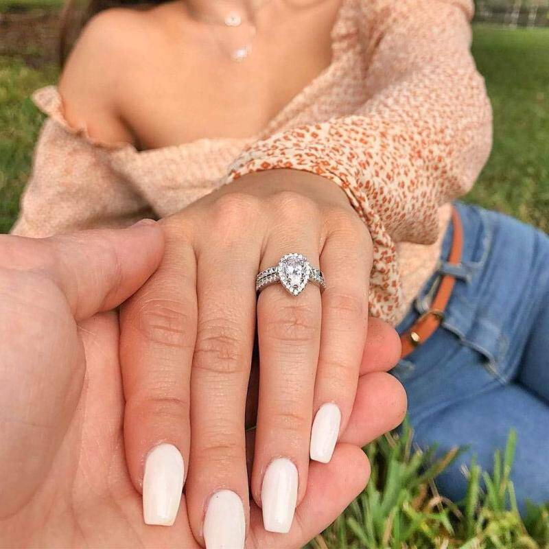 10K White Gold Moissanite Personalized Engraving Wedding Ring-2