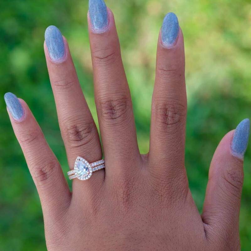 10K White Gold Moissanite Personalized Engraving Wedding Ring-4