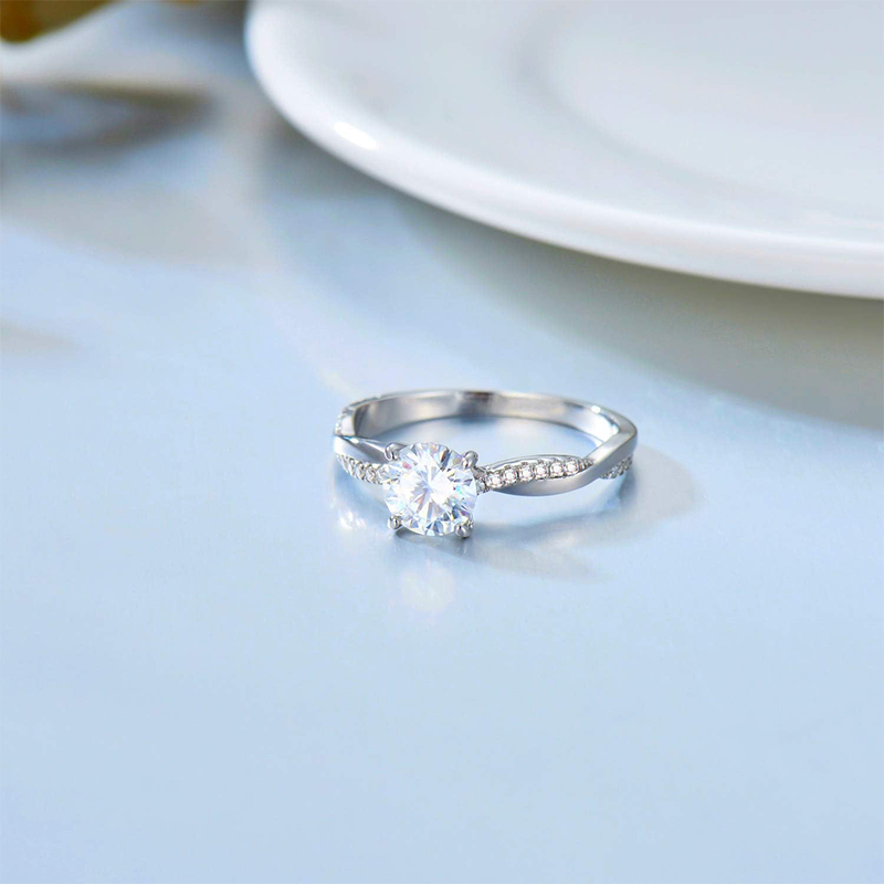 10K White Gold Round Cubic Zirconia Wedding Ring-4