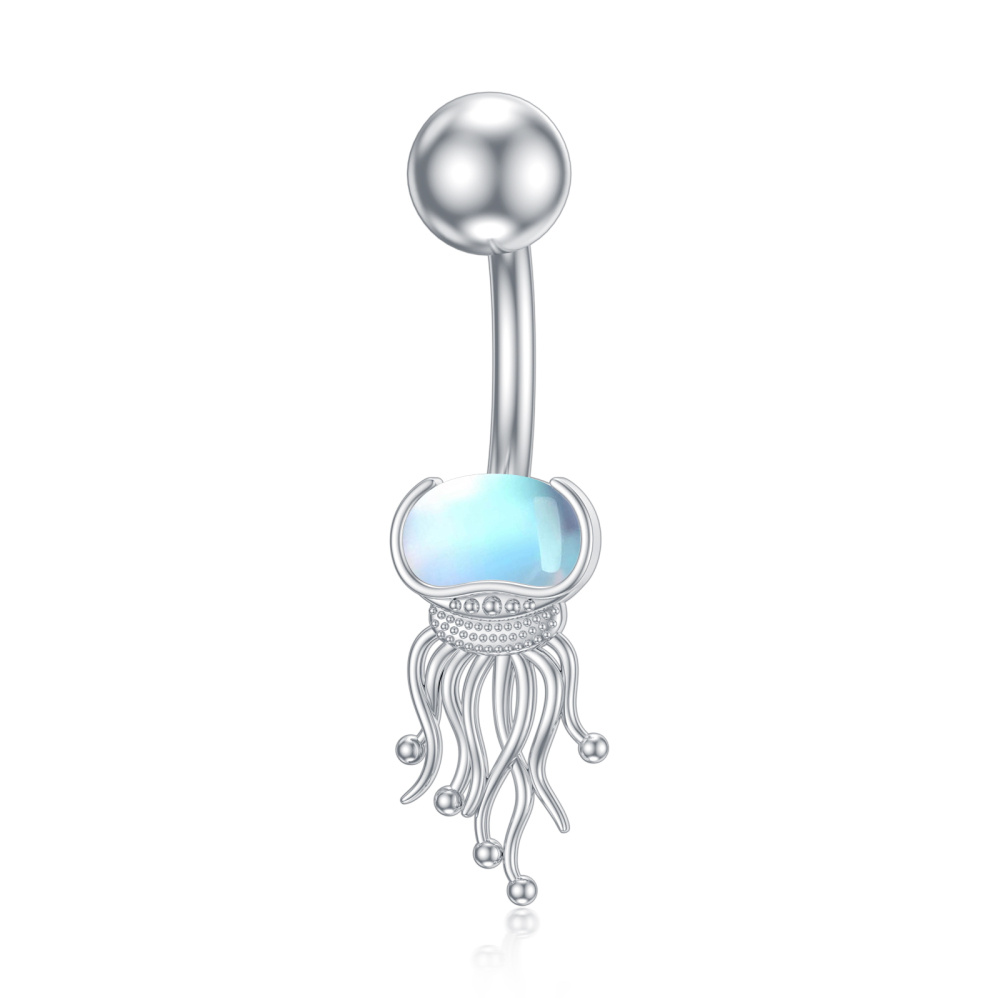 Sterling Silver Moonstone Jellyfish Belly Button Ring-1
