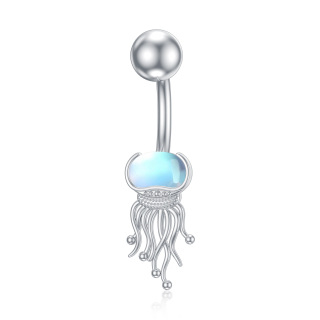 Sterling Silver Moonstone Jellyfish Belly Button Ring-2