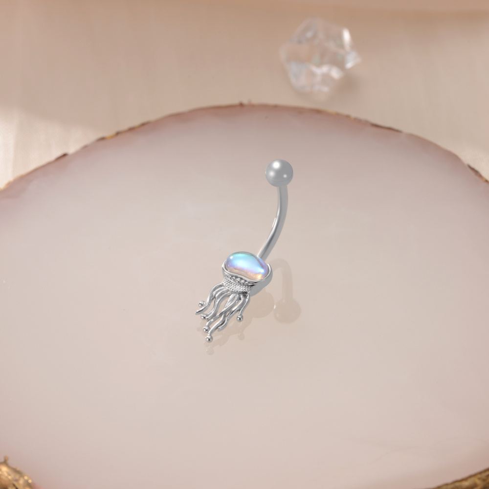 Sterling Silver Moonstone Jellyfish Belly Button Ring-3