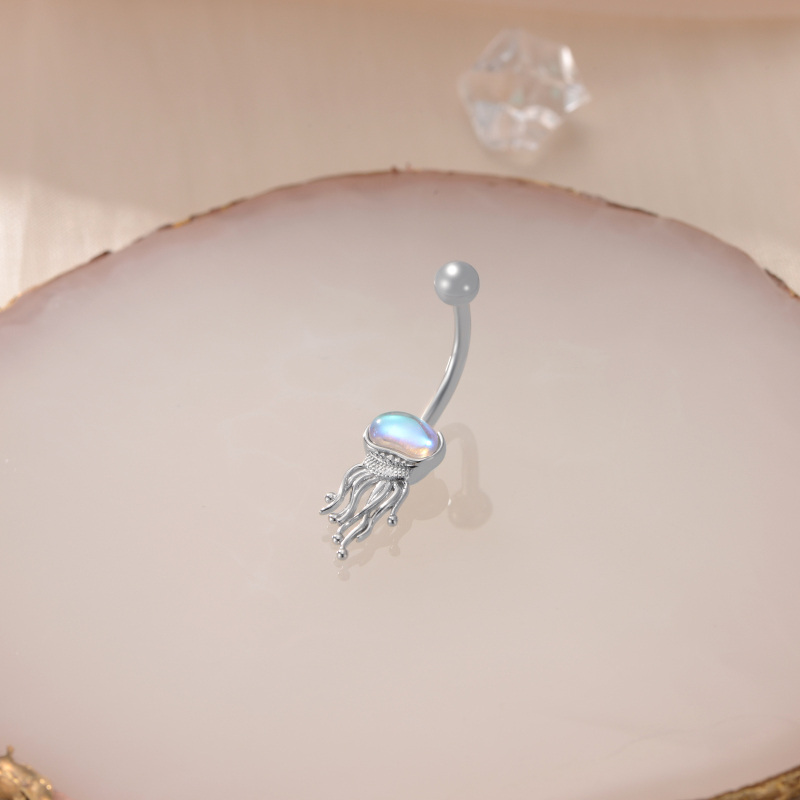 Piercing de umbigo em prata de lei com pedra da lua e formato de medusa-3