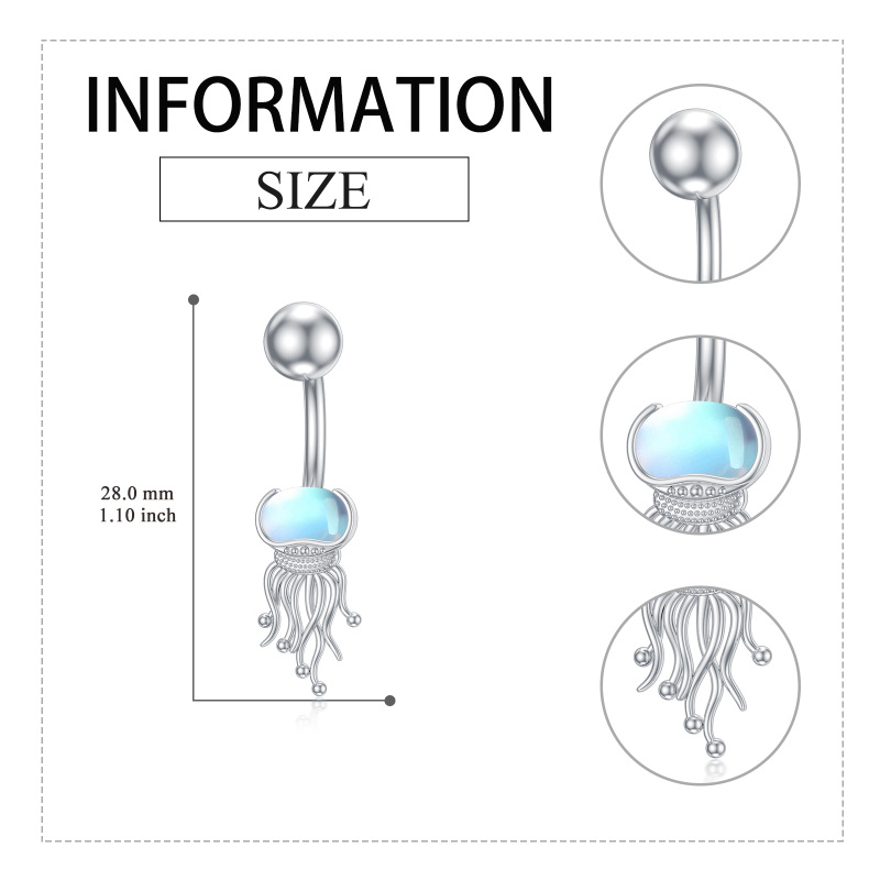 Piercing de umbigo em prata de lei com pedra da lua e formato de medusa-5