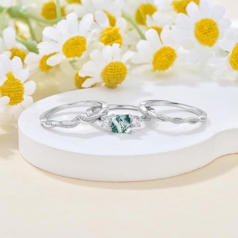 Anillo de ágata musgosa de oro rosa de 10 quilates-4