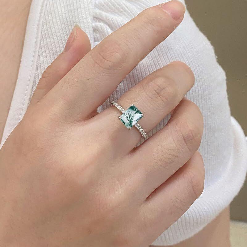 10K White Gold Moss Agate Ring-3