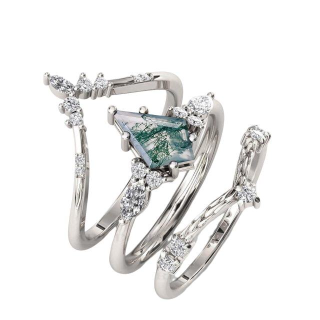 14K White Gold Moss Agate Stackable Ring-4