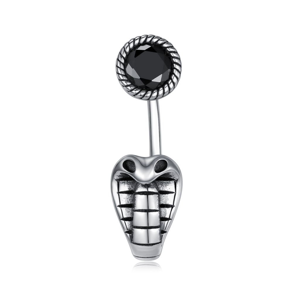 Anello per ombelico in argento sterling con serpente in ossidiana-1