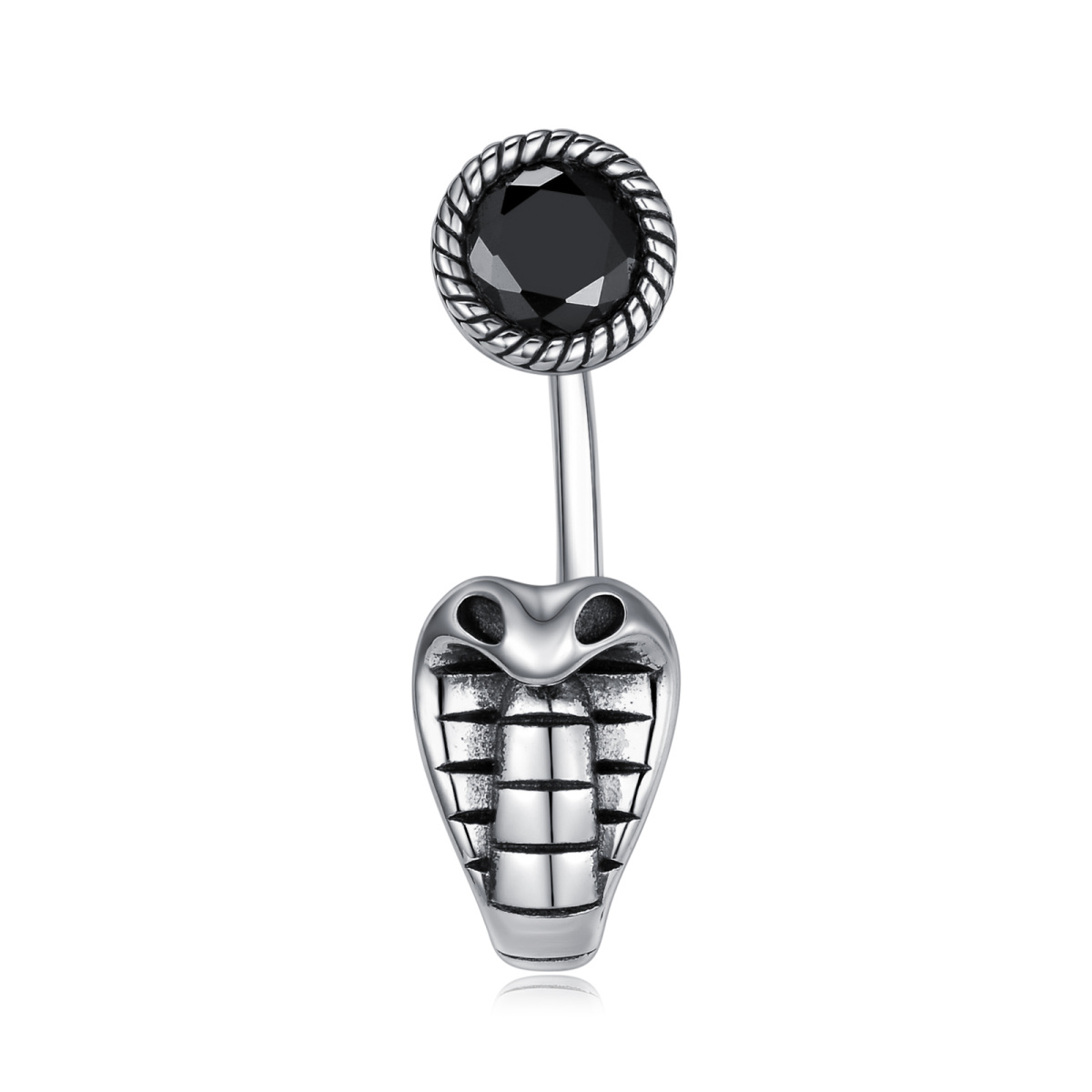Anillo de ombligo con serpiente de obsidiana en oro blanco de 10 quilates-1