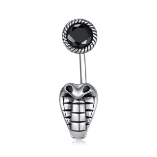 Sterling Silver Obsidian Snake Belly Button Ring-2