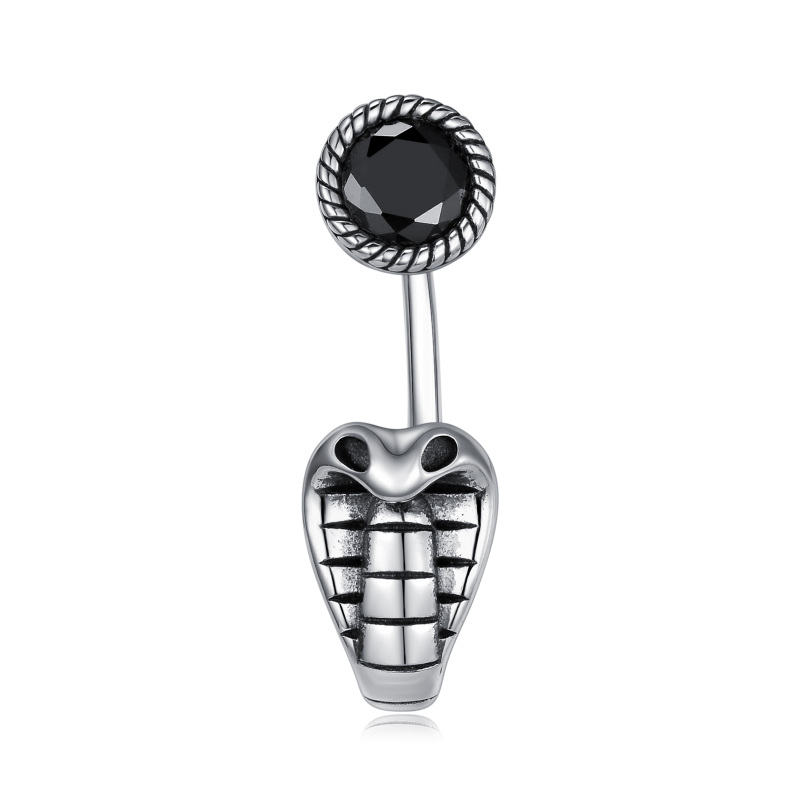 Sterling Silver Obsidian Snake Belly Button Ring-1