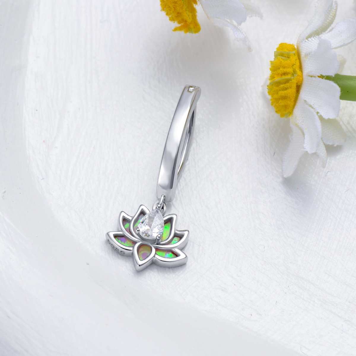 Anillo de ombligo con loto de ópalo en oro blanco de 18 quilates-3