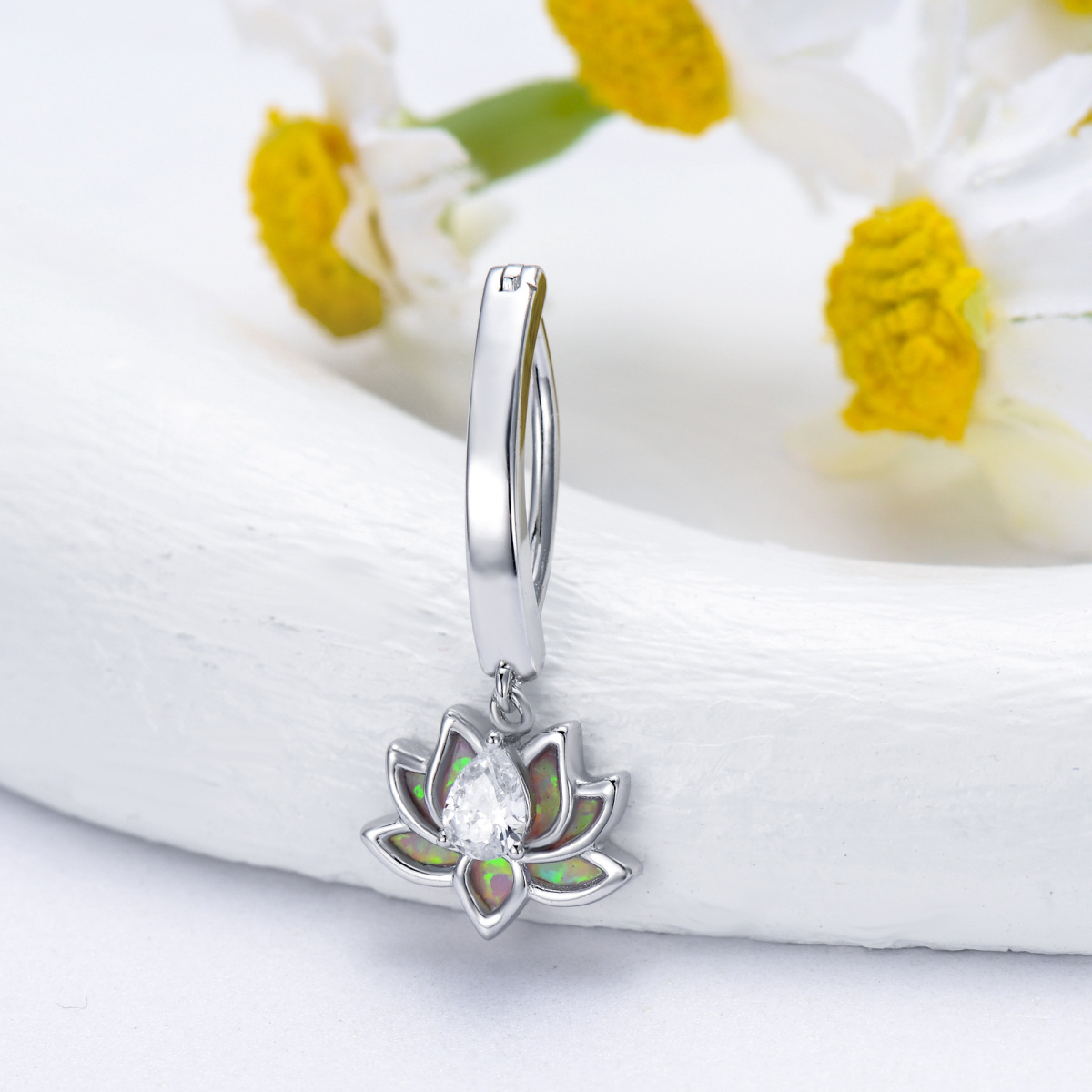 Anillo de ombligo con loto de ópalo en oro blanco de 18 quilates-4