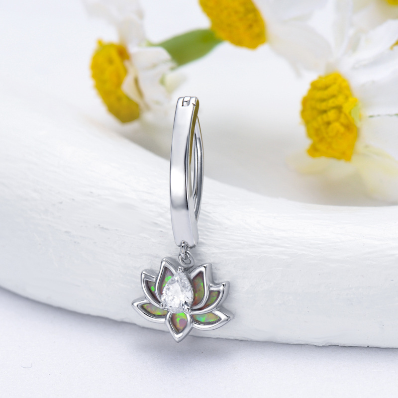 Sterling Silver Opal Lotus Belly Button Ring-4