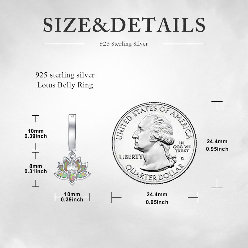 Sterling Silver Opal Lotus Belly Button Ring-5