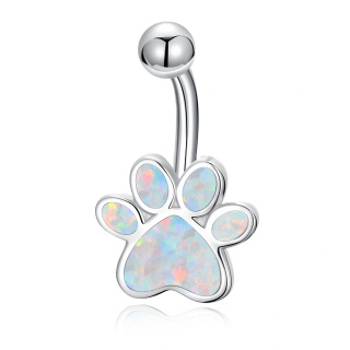 Sterling Silver Opal Paw Belly Button Ring-1