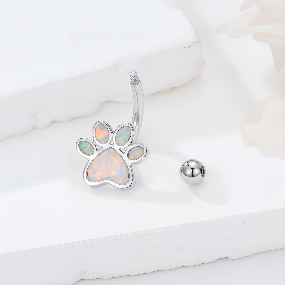 Anillo de ombligo con pata de ópalo en plata de ley-3
