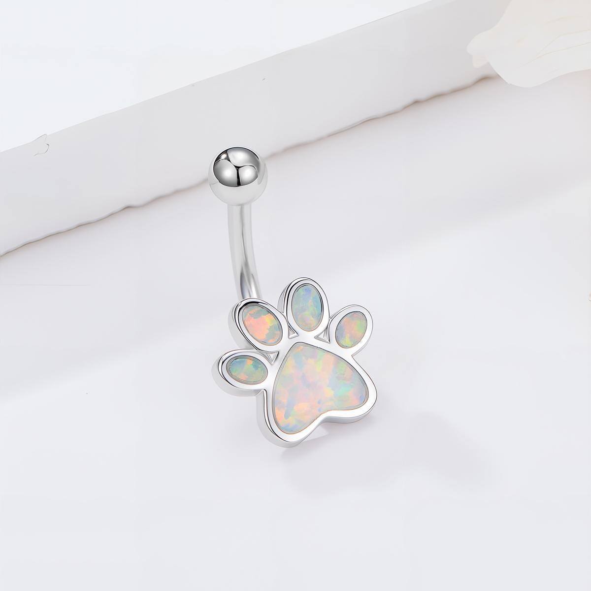Anillo de ombligo con pata de ópalo en plata de ley-4