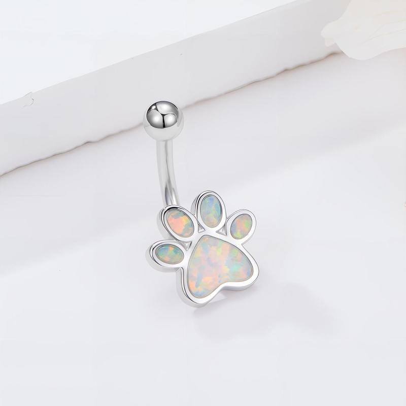 Piercing para el ombligo con forma de pata de ópalo y plata de ley-4