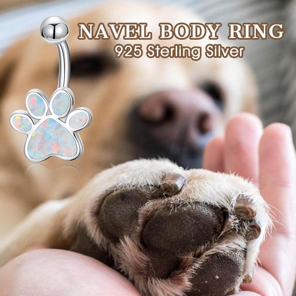 Sterling Silver Opal Paw Belly Button Ring-6