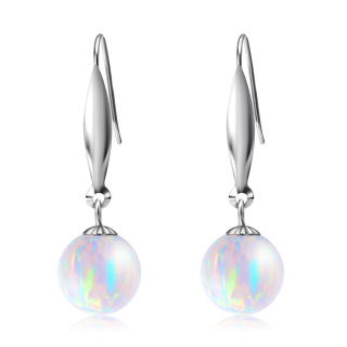 10K White Gold Opal Round Drop Earrings-11