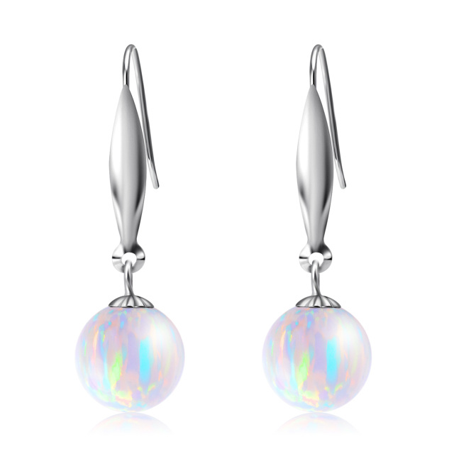 18K White Gold Opal Round Drop Earrings-1