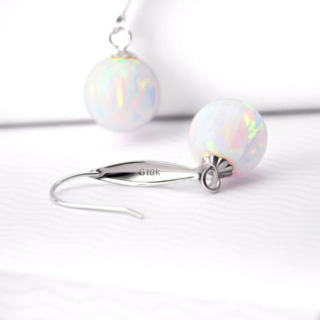 18K White Gold Opal Round Drop Earrings-4