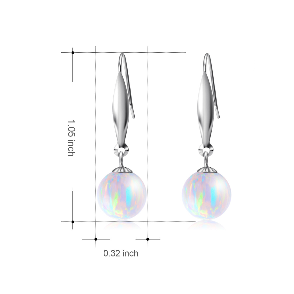 Boucles d'oreilles pendantes en or blanc 18K avec opale ronde-5