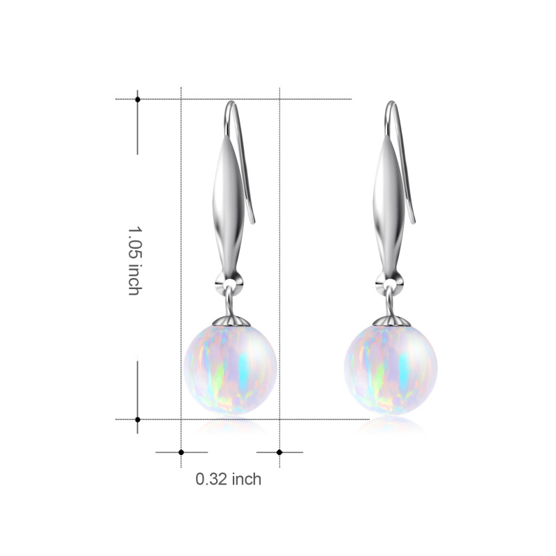 10K White Gold Opal Round Drop Earrings-5