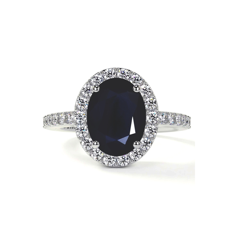 Pierścionek zaręczynowy z białego złota próby 14K o szlifie owalnym z kamieniami szlachetnymi-1