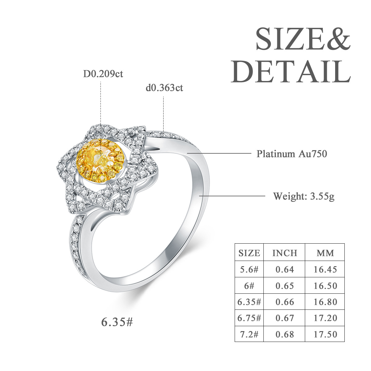 Anel de noivado estrela de diamante em formato oval em ouro branco 18K-5