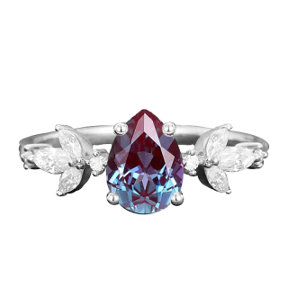 Sterling Silver Pear Alexandrite With Moissanite Ring-11