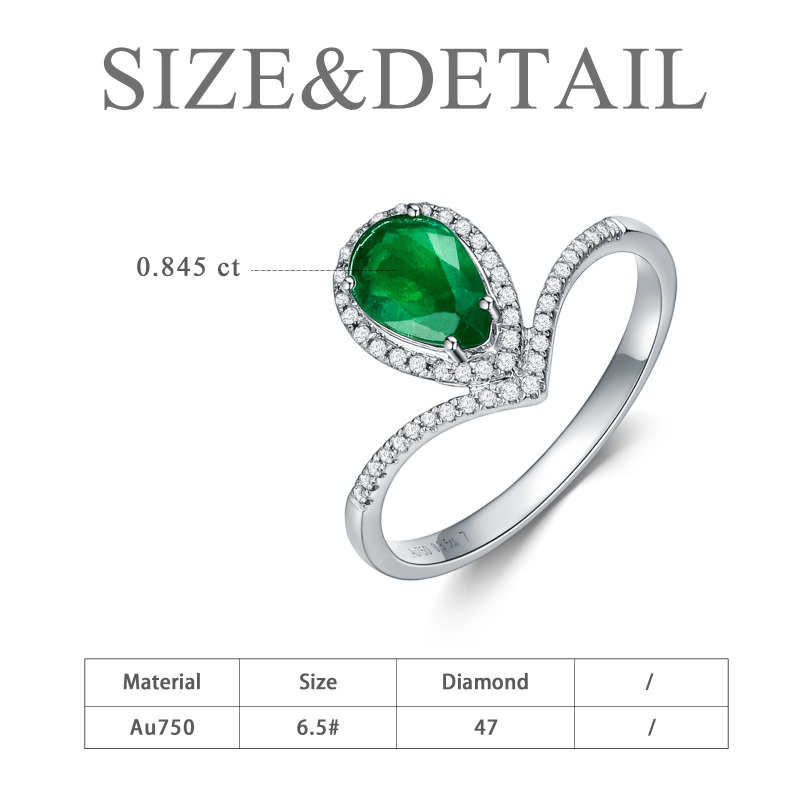 Bague de fiançailles personnalisée en platine avec émeraude taille poire de 2,5 à 7,5 ct. T.W., bague d'anniversaire-5