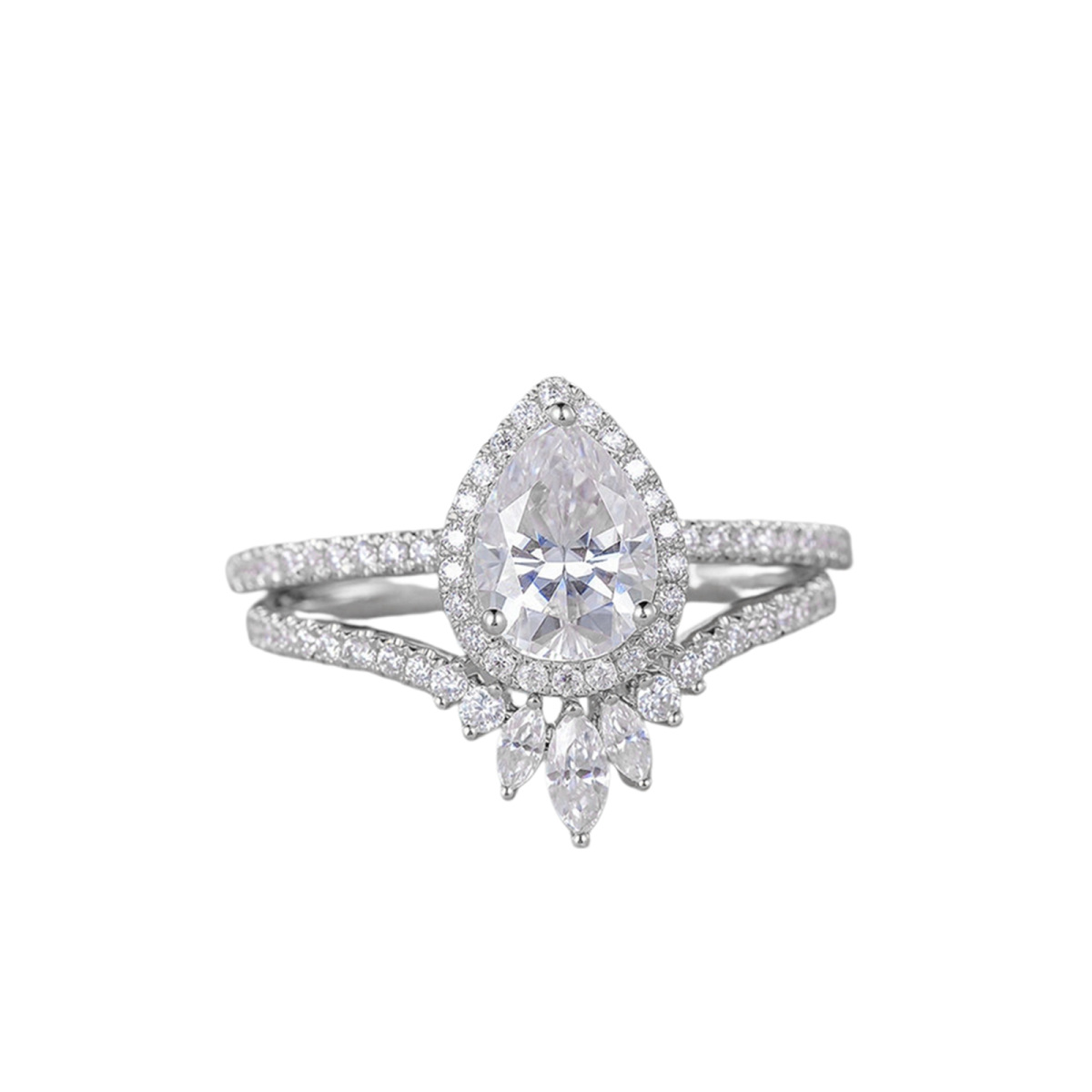 Bague de fiançailles en or blanc 14K Moissanite en forme de poire et en goutte d'eau-1