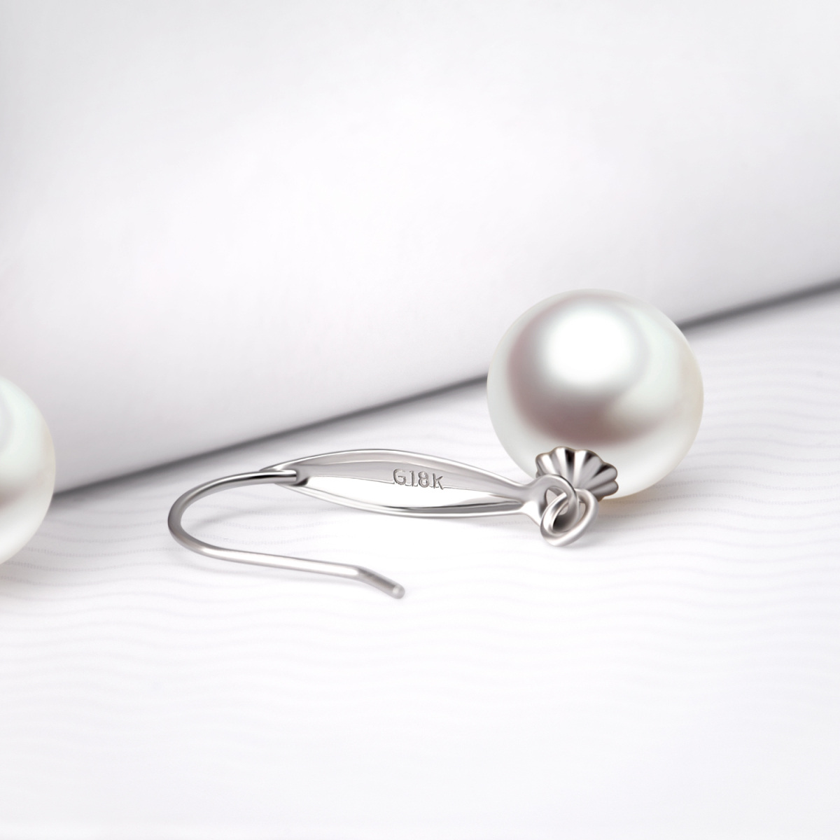 18K White Gold Pearl Bead Drop Earrings-4