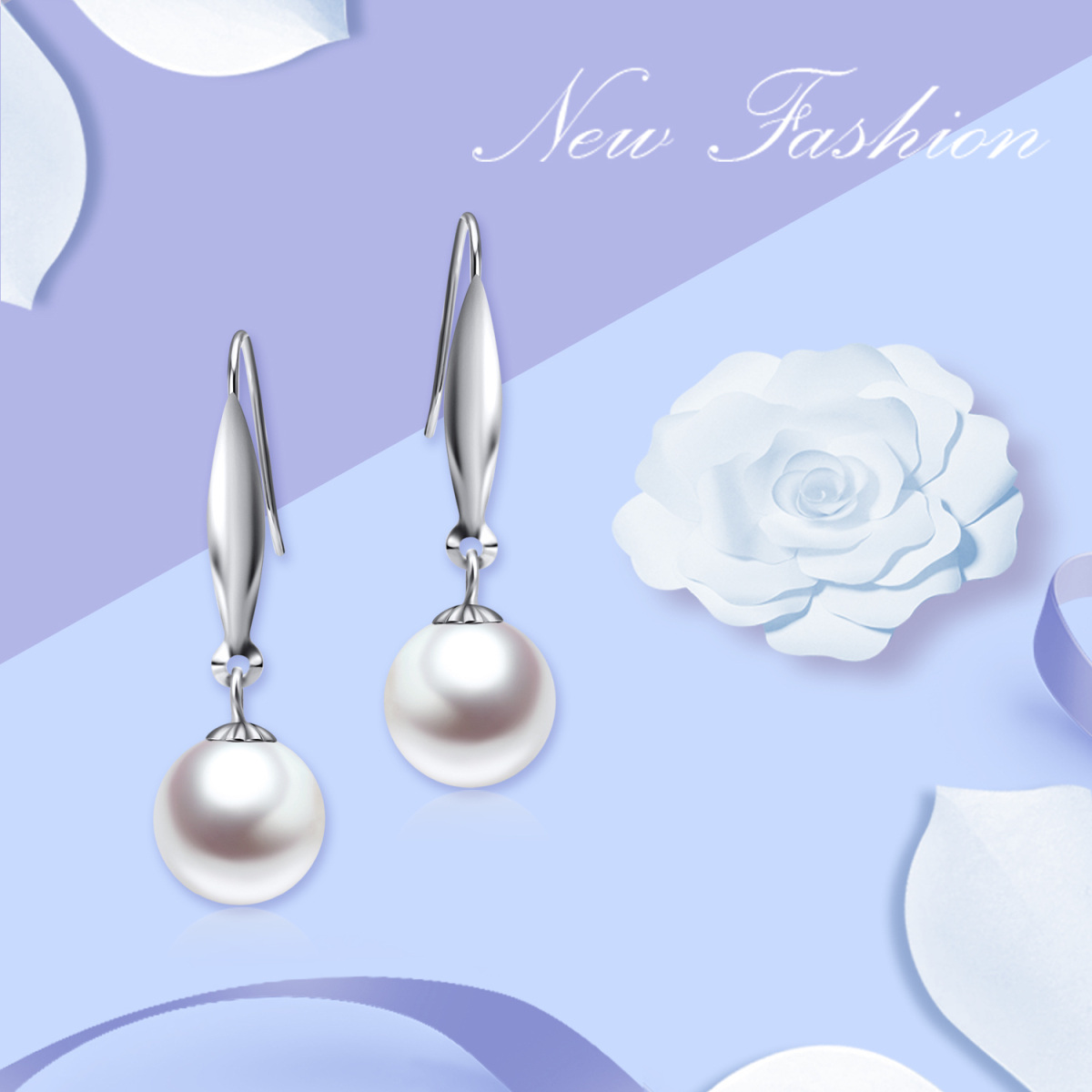 18K White Gold Pearl Bead Drop Earrings-6