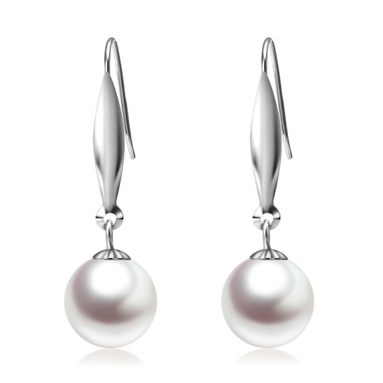 10K White Gold Pearl Bead Drop Earrings