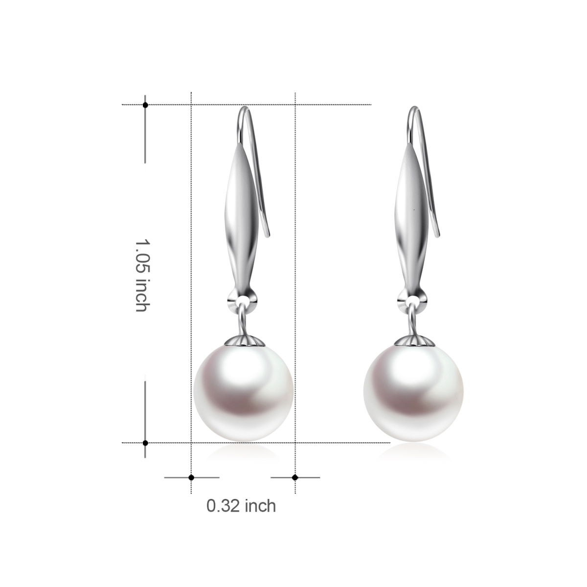 10K White Gold Pearl Bead Drop Earrings-5