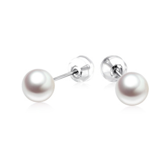 10K White Gold Pearl Bead Stud Earrings-7