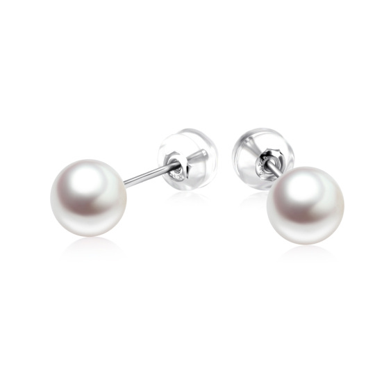 10K White Gold Pearl Bead Stud Earrings