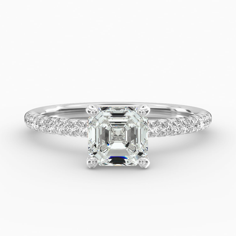 Anel de noivado em ouro branco de 18 quilates com diamantes Petite Pavé Lab-1