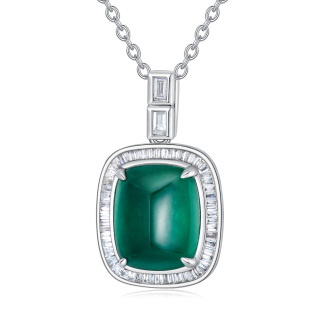 10K White Gold Princess-square Shaped Diamond & Emerald Square Pendant Necklace-42