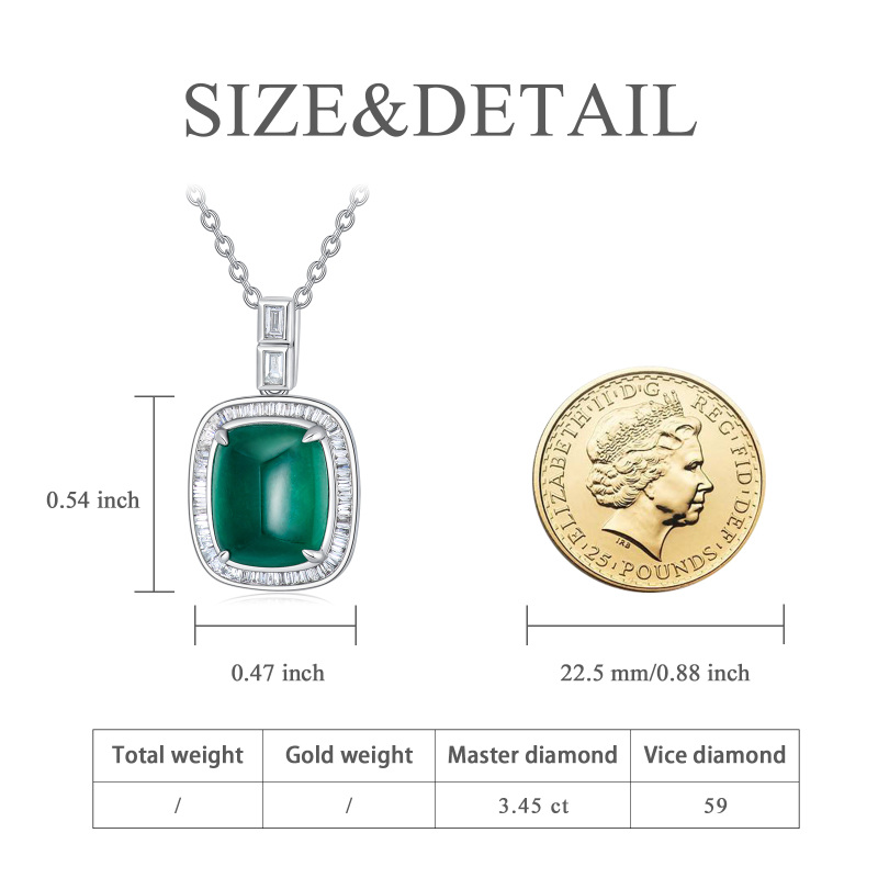 10K Rose Gold Princess Cut Diamond & Emerald Square Pendant Necklace-6