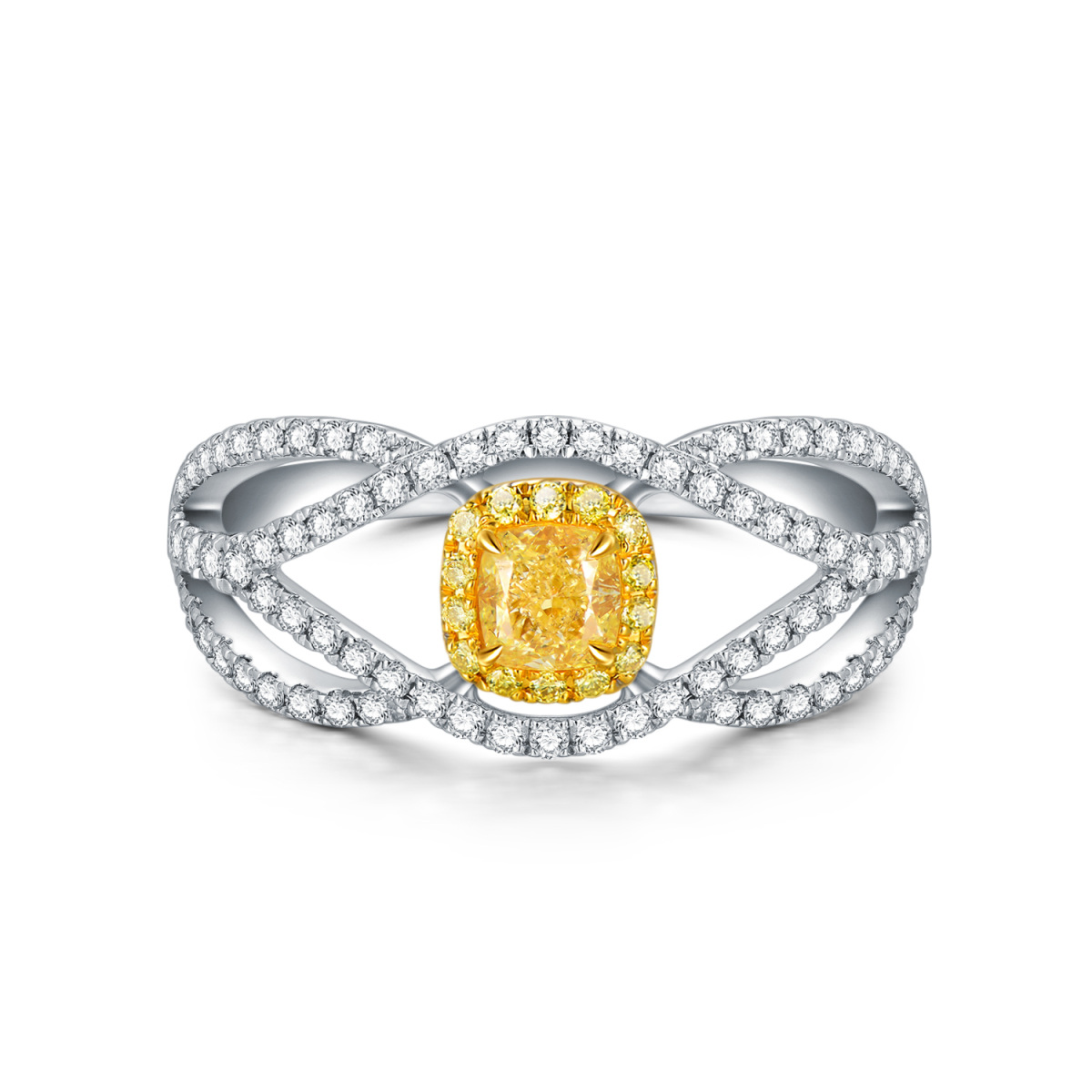 Anillo de compromiso con diamantes en forma de princesa cuadrada en oro blanco de 18 quilates-3