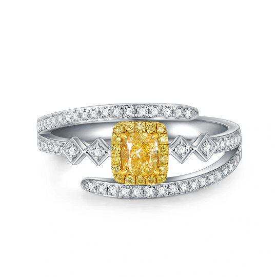 Bague de fiançailles en or blanc 18 carats avec diamants de forme princesse-carrée