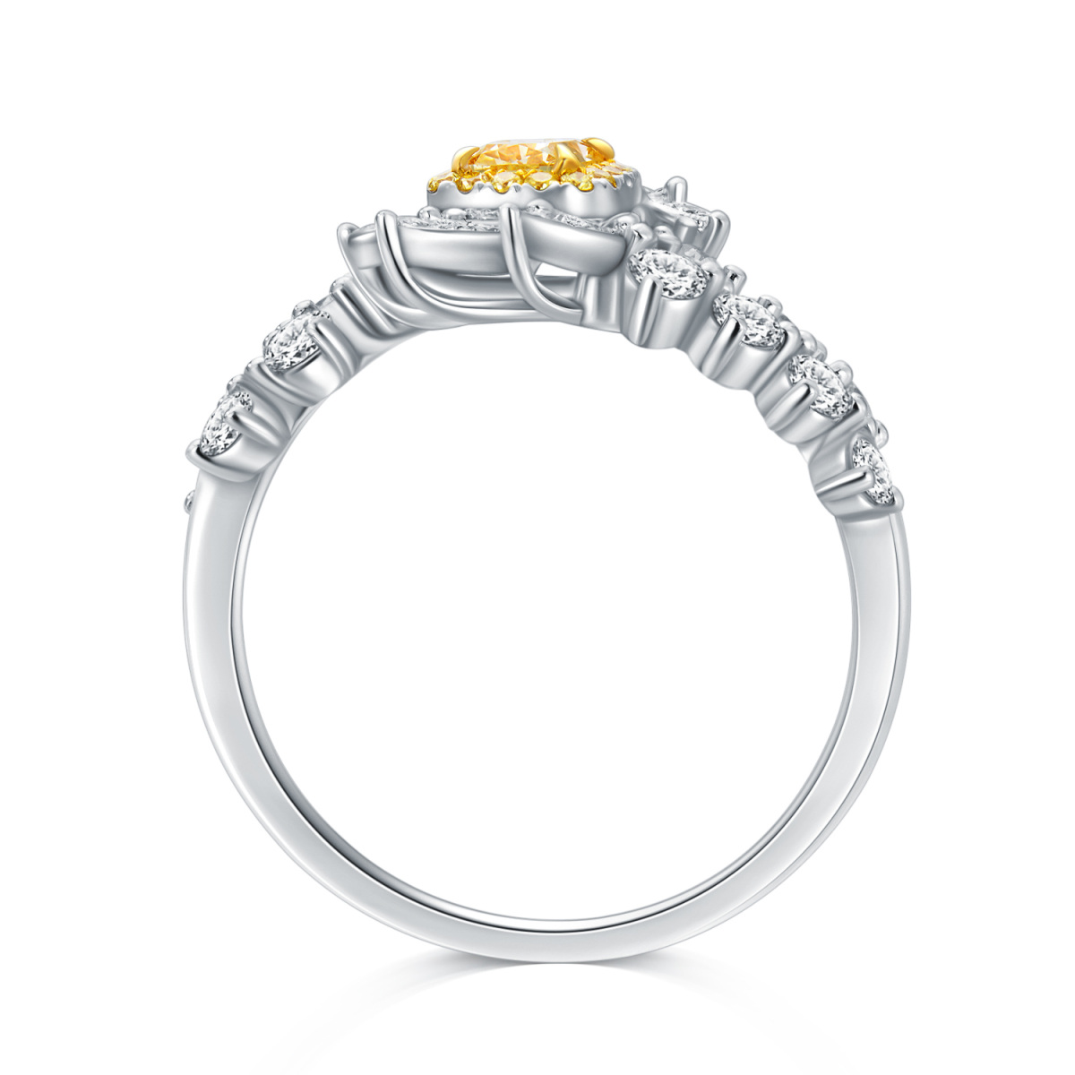 Bague de fiançailles en or blanc 18 carats avec feuilles de diamants de forme princesse-carrée-3